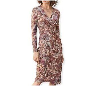 Peruvian Connection Pink Floral Savannah Faux Wrap Long Sleeve Bodycon Dress XL